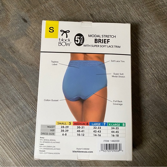 Black Bow Ladies' High Waist Brief, 5-pack - Picture 3 of 13